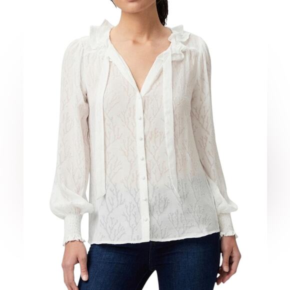 NWOT Paige Dianna Ruffle Silk White Blouse – Sz Small - Picture 3 of 15